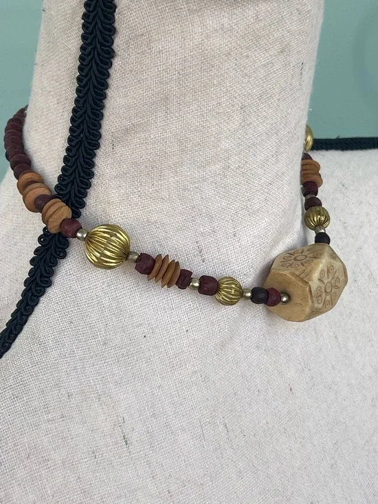 Boho Choker Necklace with Gold Tone Accents - Picture 4 of 4